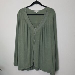 LUCKY BRAND Green Cotton Slub Button Down Top Plus Size 3X